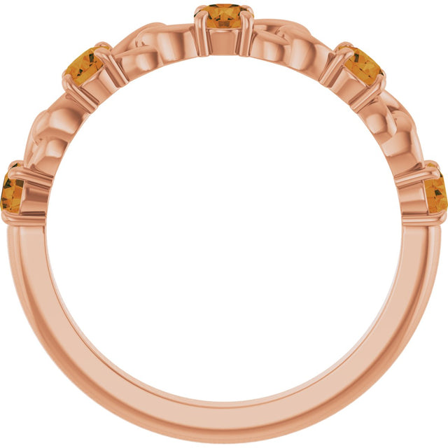 14K Gold Round Natural Citrine Accented Stackable Ring – 3mm Stones - Rose Gold - view 7