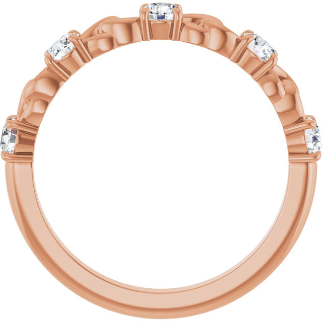 14K Gold Round Natural White Sapphire Accented Stackable Ring – 3mm Stones - Rose Gold - view 7