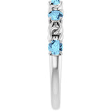 Platinum Round Natural Aquamarine Accented Stackable Ring – 3mm Stones - view 9