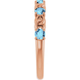 14K Gold Round Natural Aquamarine Accented Stackable Ring – 3mm Stones - Rose Gold - view 9