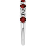 14K Gold Round Natural Mozambique Garnet Accented Stackable Ring – 3mm Stones - White Gold - view 9