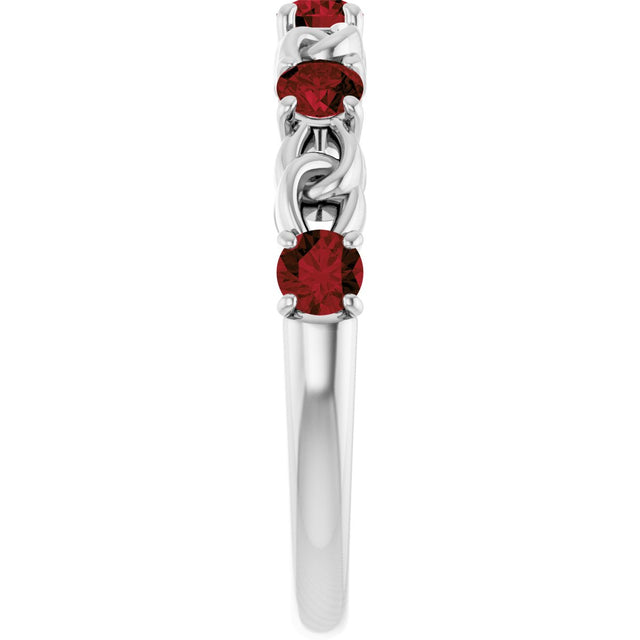 14K Gold Round Natural Mozambique Garnet Accented Stackable Ring – 3mm Stones - White Gold - view 9
