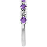 Platinum Round Natural Amethyst Accented Stackable Ring – 3mm Stones - view 9