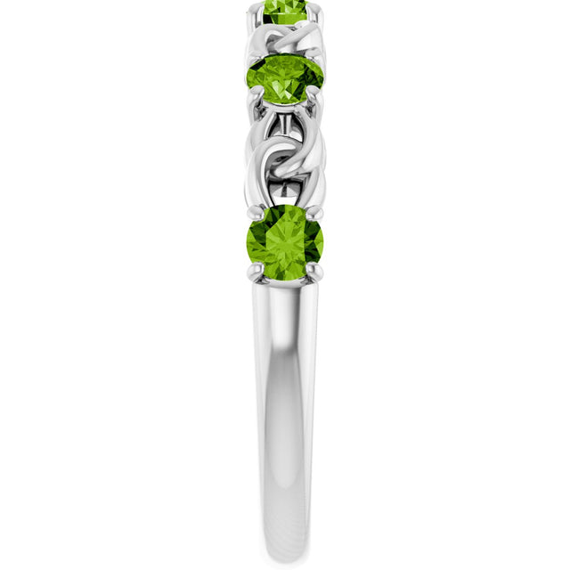 Platinum Round Natural Peridot Accented Stackable Ring – 3mm Stones - view 9