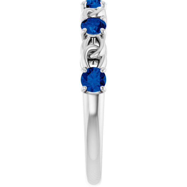 Platinum Round Lab-Grown Blue Sapphire Accented Stackable Ring – 3mm Stones - view 9