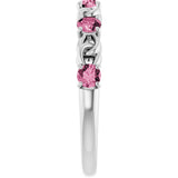 14K Gold Round Natural Pink Tourmaline Accented Stackable Ring – 3mm Stones - White Gold - view 9