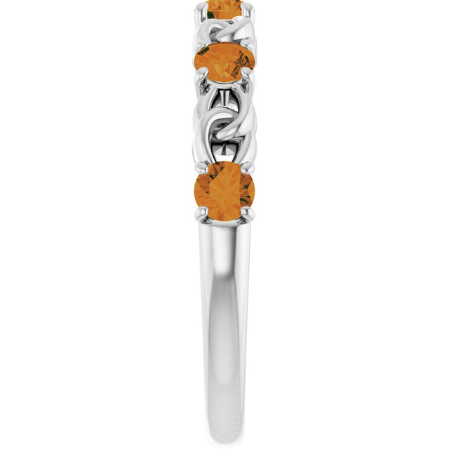 14K Gold Round Natural Citrine Accented Stackable Ring – 3mm Stones - White Gold - view 9