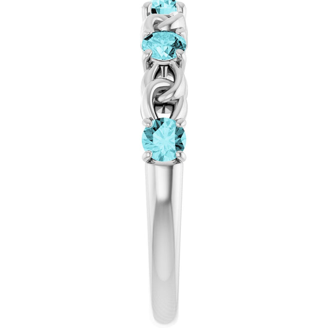 14K Gold Round Natural Blue Zircon Accented Stackable Ring – 3mm Stones - White Gold - view 9