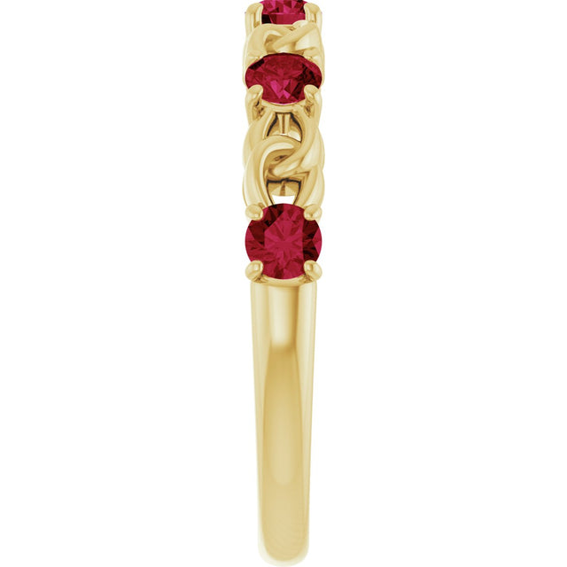 14K Gold Round Lab-Grown Ruby Accented Stackable Ring – 3mm Stones - Yellow Gold - view 9