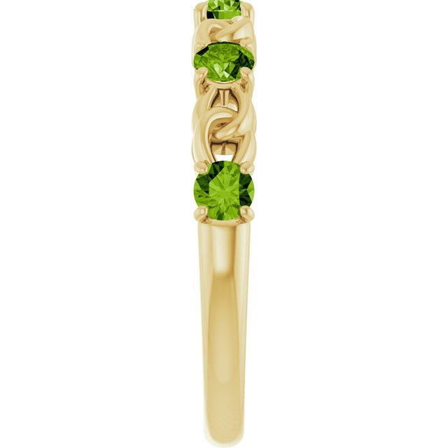 14K Gold Round Natural Peridot Accented Stackable Ring – 3mm Stones - Yellow Gold - view 9