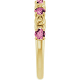 14K Gold Round Natural Pink Tourmaline Accented Stackable Ring – 3mm Stones - Yellow Gold - view 9