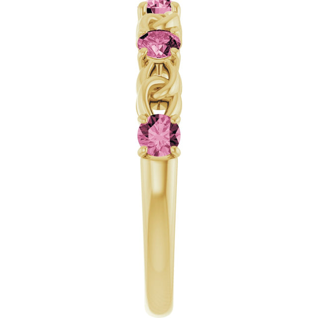 14K Gold Round Natural Pink Tourmaline Accented Stackable Ring – 3mm Stones - Yellow Gold - view 9
