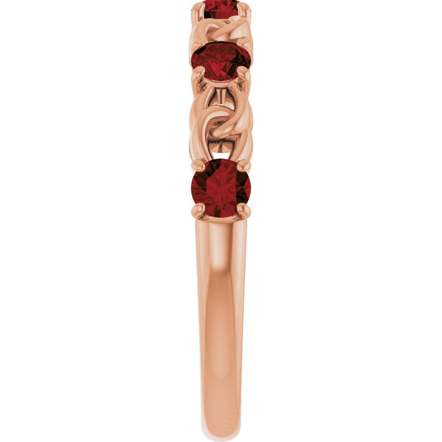 14K Gold Round Natural Mozambique Garnet Accented Stackable Ring – 3mm Stones - Rose Gold - view 9