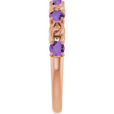 14K Gold Round Natural Amethyst Accented Stackable Ring – 3mm Stones - Rose Gold - view 9