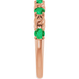 14K Gold Round Natural Emerald Accented Stackable Ring – 3mm Stones - Rose Gold - view 9