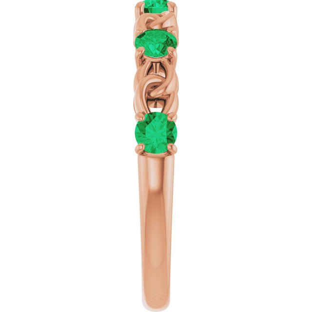14K Gold Round Natural Emerald Accented Stackable Ring – 3mm Stones - Rose Gold - view 9