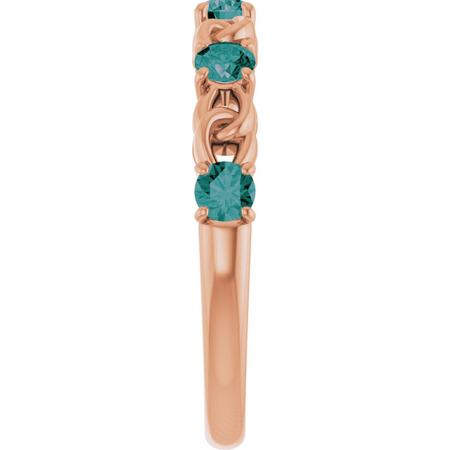 14K Gold Round Lab-Grown Alexandrite Accented Stackable Ring – 3mm Stones - Rose Gold - view 9