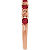 14K Gold Round Natural Ruby Accented Stackable Ring – 3mm Stones - Rose Gold - view 9