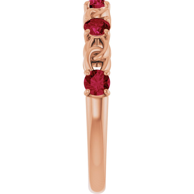 14K Gold Round Natural Ruby Accented Stackable Ring – 3mm Stones - Rose Gold - view 9