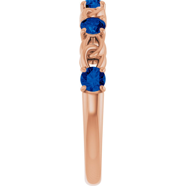 14K Gold Round Lab-Grown Blue Sapphire Accented Stackable Ring – 3mm Stones - Rose Gold - view 9