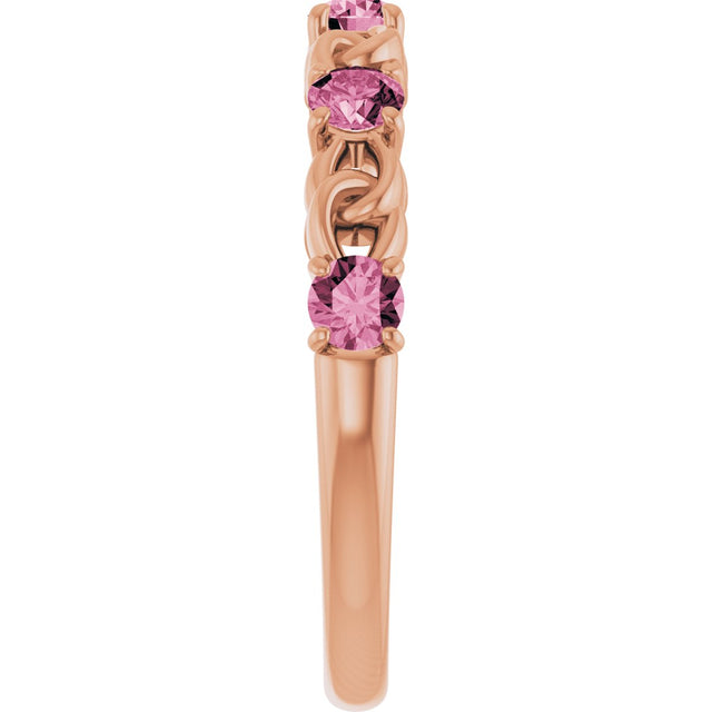14K Gold Round Natural Pink Tourmaline Accented Stackable Ring – 3mm Stones - Rose Gold - view 9