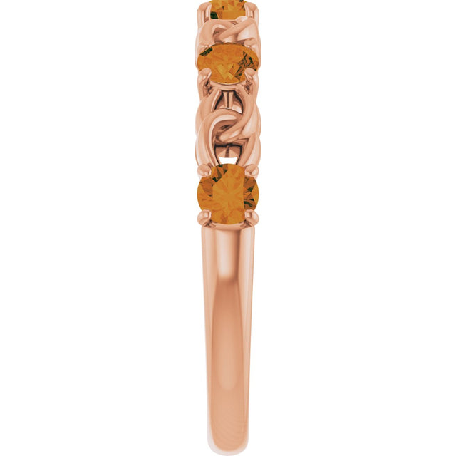 14K Gold Round Natural Citrine Accented Stackable Ring – 3mm Stones - Rose Gold - view 9