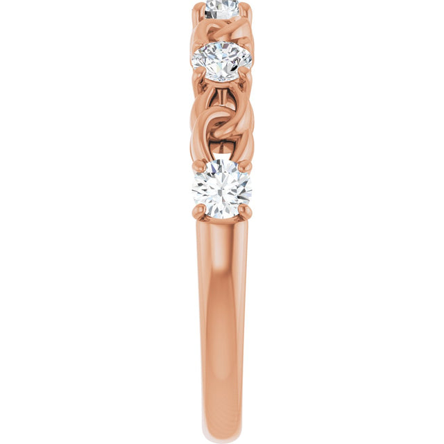 14K Gold Round Natural Diamond Accented Stackable Ring – 3mm Stones - Rose Gold - view 9
