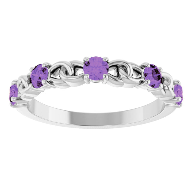 Platinum Round Natural Amethyst Accented Stackable Ring – 3mm Stones - view 8
