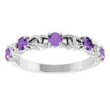 14K Gold Round Natural Amethyst Accented Stackable Ring – 3mm Stones - White Gold - view 8
