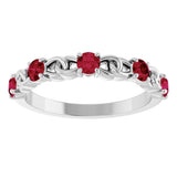 14K Gold Round Natural Ruby Accented Stackable Ring – 3mm Stones - White Gold - view 8