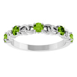 Platinum Round Natural Peridot Accented Stackable Ring – 3mm Stones - view 8