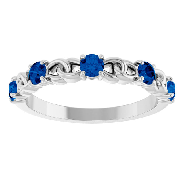 14K Gold Round Natural Blue Sapphire Accented Stackable Ring – 3mm Stones - White Gold - view 8