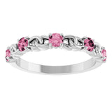 14K Gold Round Natural Pink Tourmaline Accented Stackable Ring – 3mm Stones - White Gold - view 8