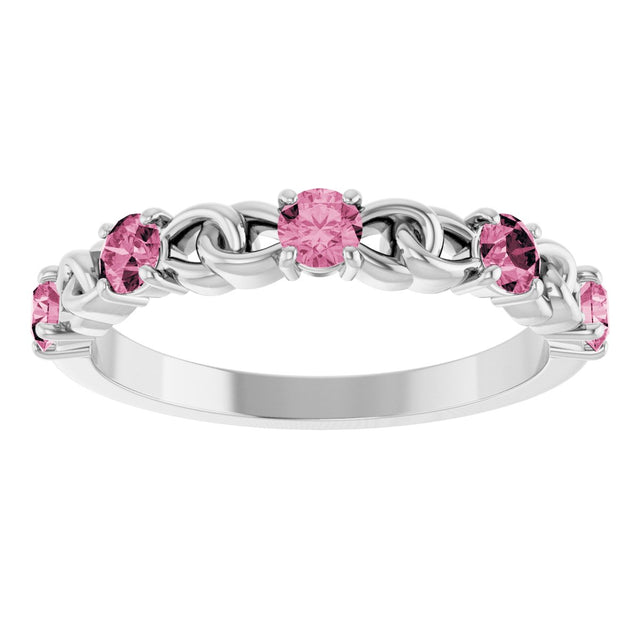 14K Gold Round Natural Pink Tourmaline Accented Stackable Ring – 3mm Stones - White Gold - view 8