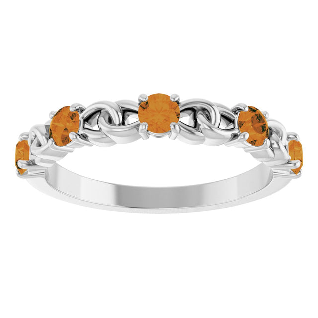 Platinum Round Natural Citrine Accented Stackable Ring – 3mm Stones - view 8