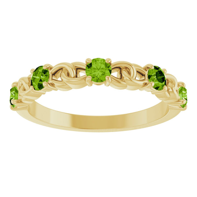 14K Gold Round Natural Peridot Accented Stackable Ring – 3mm Stones - Yellow Gold - view 8