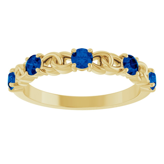 14K Gold Round Lab-Grown Blue Sapphire Accented Stackable Ring – 3mm Stones - Yellow Gold - view 8