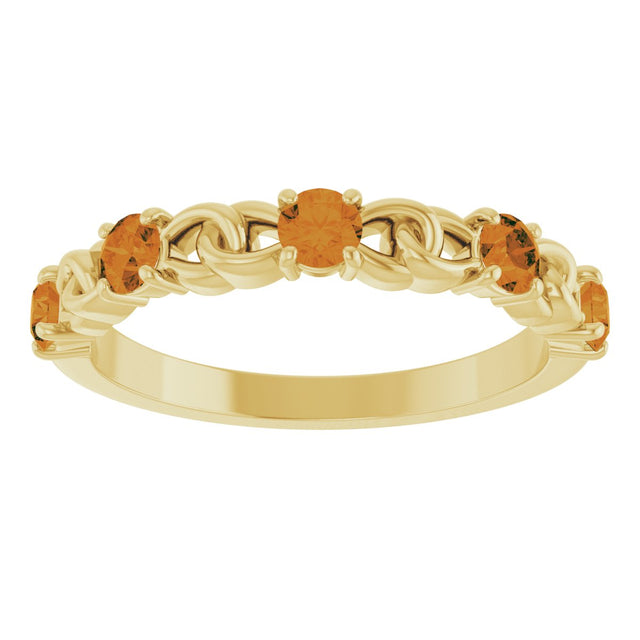 14K Gold Round Natural Citrine Accented Stackable Ring – 3mm Stones - Yellow Gold - view 8