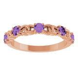 14K Gold Round Natural Amethyst Accented Stackable Ring – 3mm Stones - Rose Gold - view 8