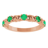 14K Gold Round Natural Emerald Accented Stackable Ring – 3mm Stones - Rose Gold - view 8