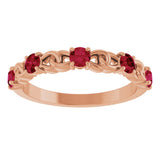 14K Gold Round Natural Ruby Accented Stackable Ring – 3mm Stones - Rose Gold - view 8