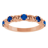 14K Gold Round Natural Blue Sapphire Accented Stackable Ring – 3mm Stones - Rose Gold - view 8