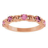 14K Gold Round Natural Pink Tourmaline Accented Stackable Ring – 3mm Stones - Rose Gold - view 8