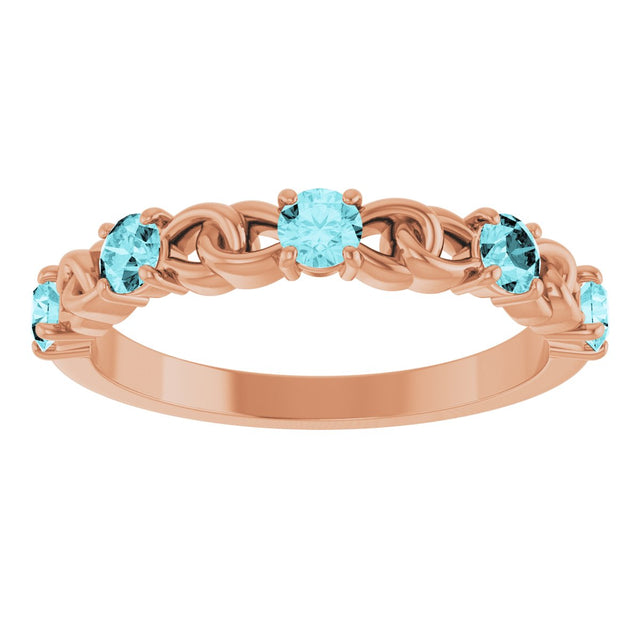 14K Gold Round Natural Blue Zircon Accented Stackable Ring – 3mm Stones - Rose Gold - view 8