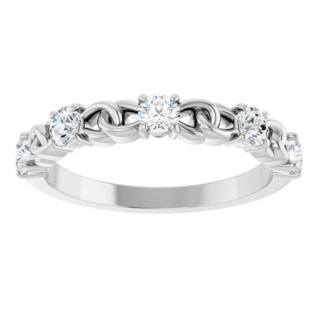 14K Gold Round Natural White Sapphire Accented Stackable Ring – 3mm Stones - White Gold - view 8