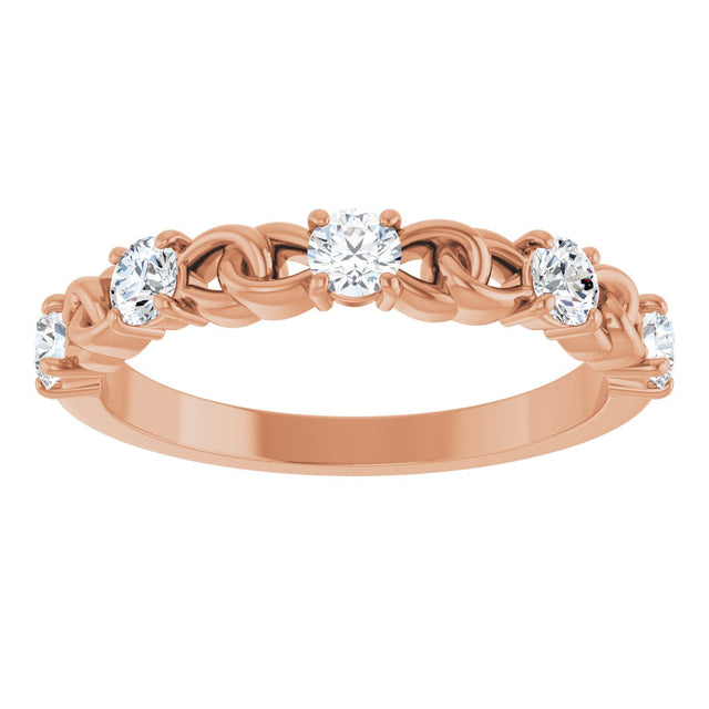 14K Gold Round Natural Diamond Accented Stackable Ring – 3mm Stones - Rose Gold - view 8