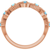 14K Gold Round Natural Aquamarine Accented Stackable Ring – 2mm Stones - Rose Gold - view 12