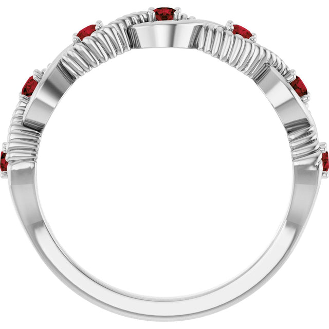 Platinum Round Natural Mozambique Garnet Accented Stackable Ring – 2mm Stones - view 12