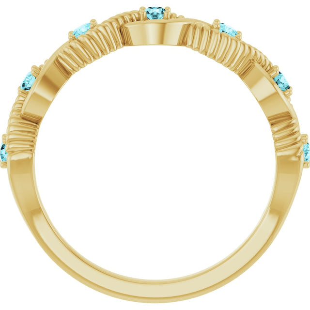 14K Gold Round Natural Blue Zircon Accented Stackable Ring – 2mm Stones - Yellow Gold - view 12