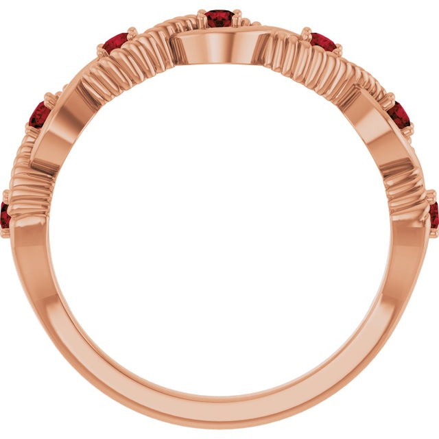 14K Gold Round Natural Mozambique Garnet Accented Stackable Ring – 2mm Stones - Rose Gold - view 12